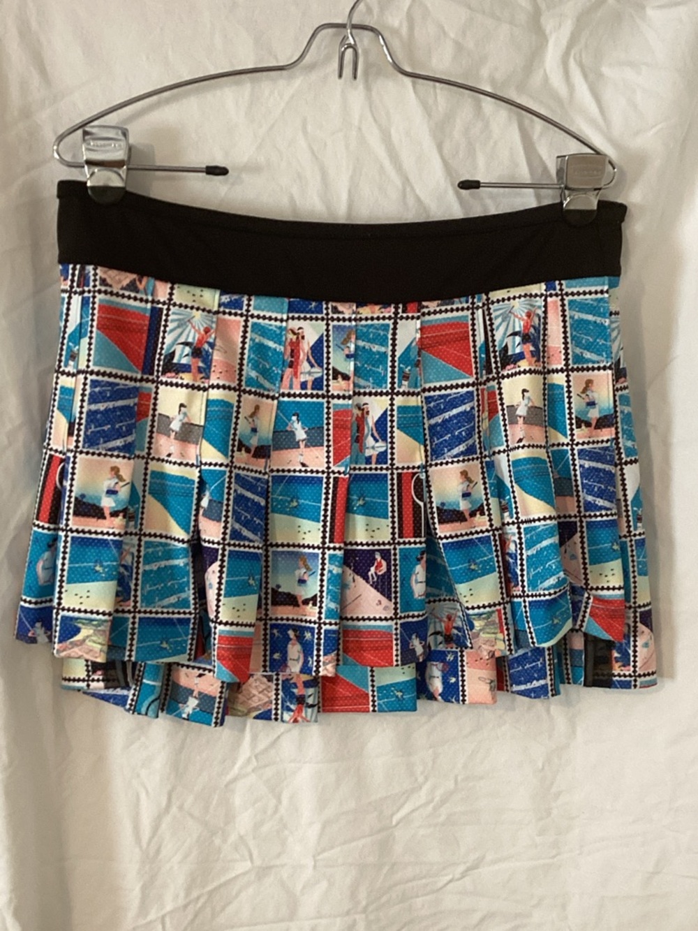 Lucky in Love Blue Multi-Print Pleated Skirt with Black Waistband